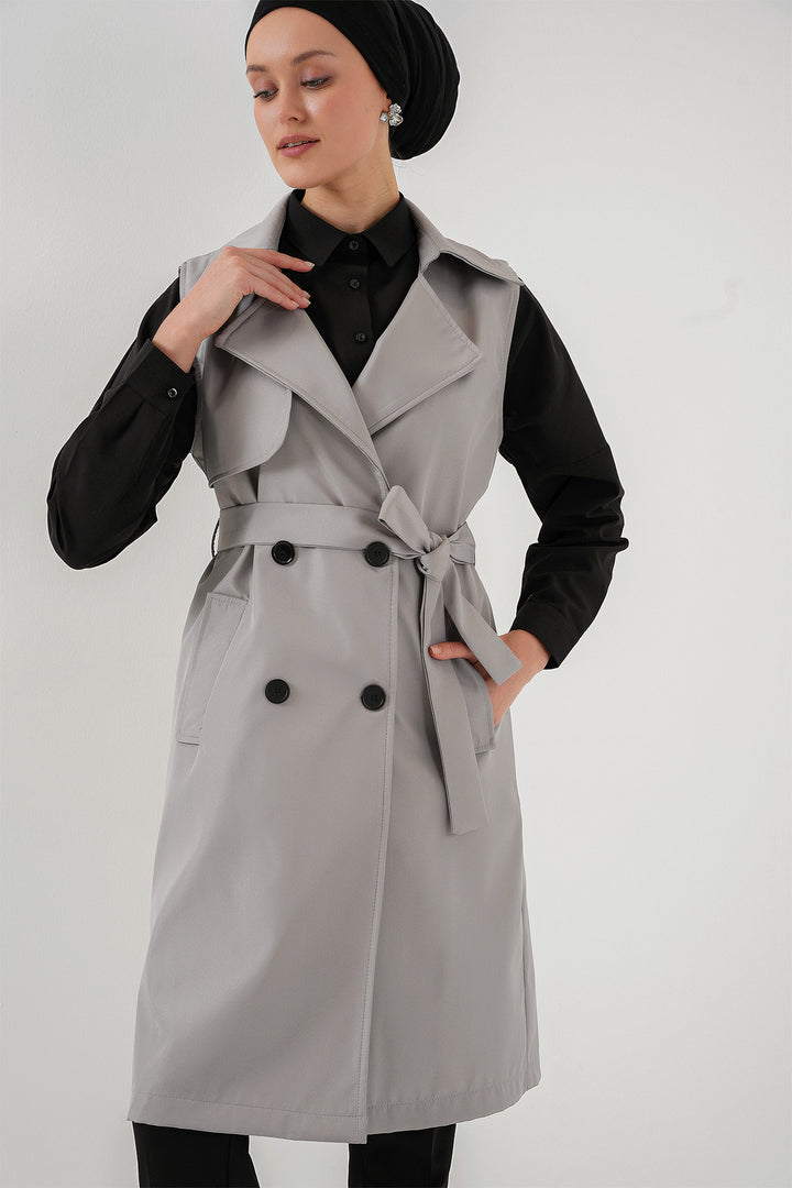 BGD Women Double-Breasted Trench Coat Vest - Gray - West Sacramento