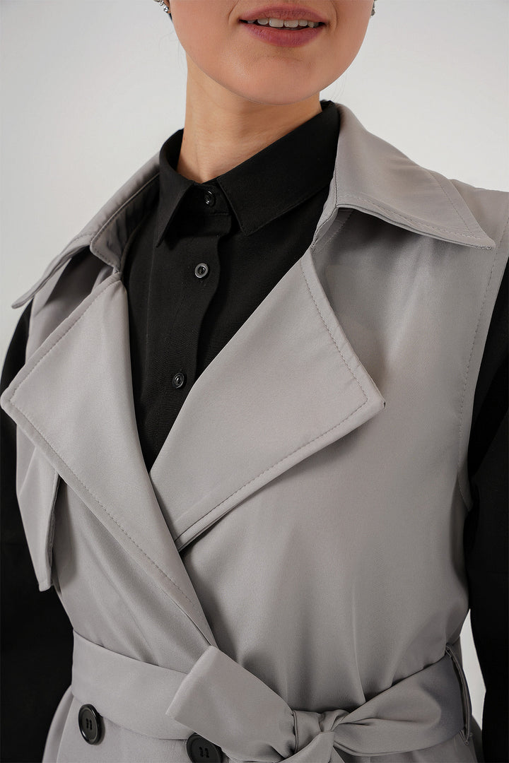 BGD Women Double-Breasted Trench Coat Vest - Gray - West Sacramento