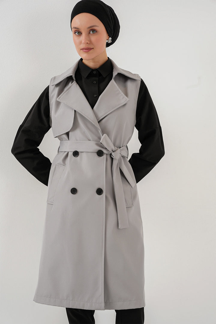 BGD Women Double-Breasted Trench Coat Vest - Gray - West Sacramento