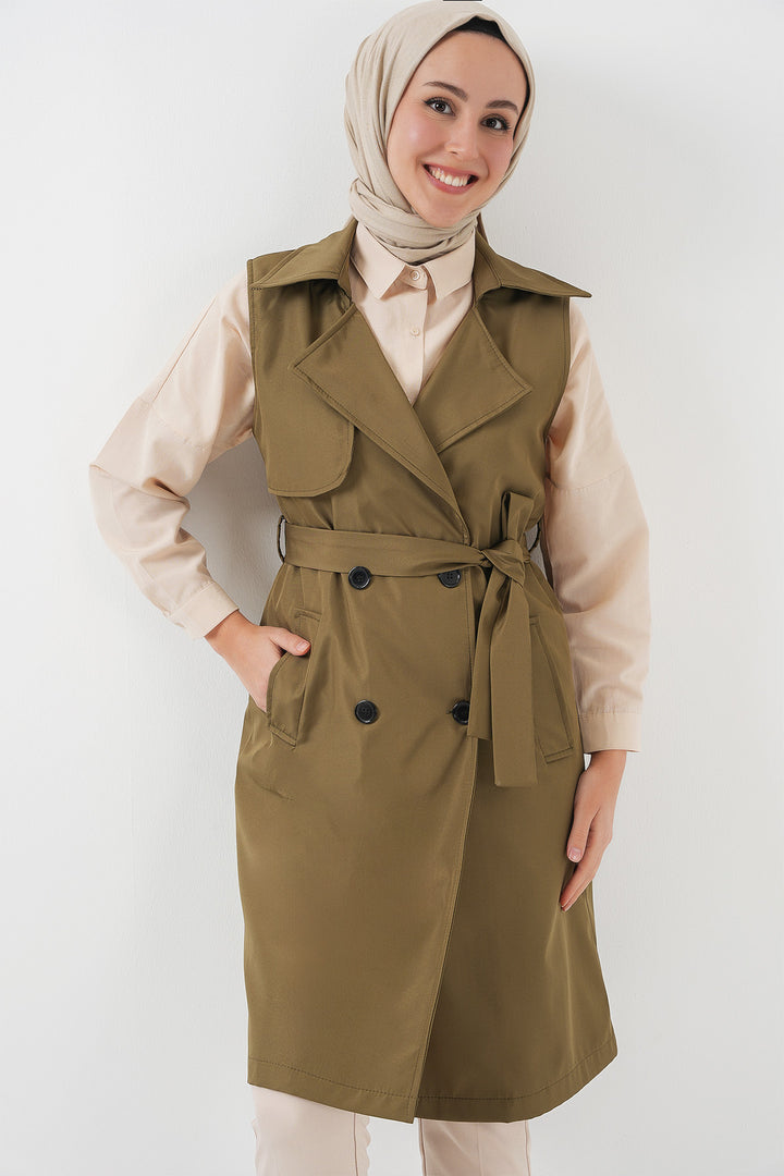 BGD Women Double-Breasted Trench Coat Vest - Khaki - Tinley Park