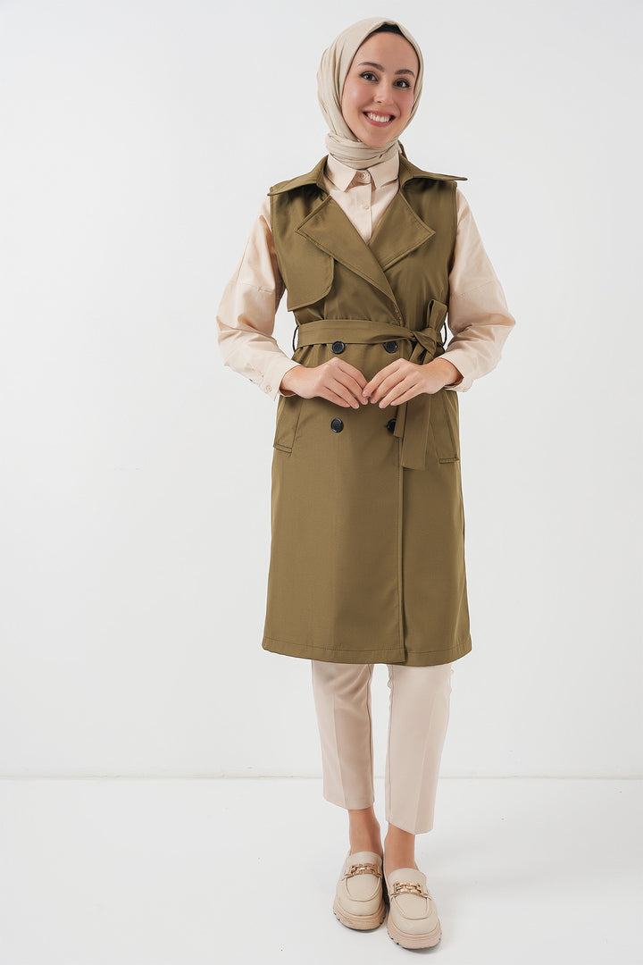 BGD Women Double-Breasted Trench Coat Vest - Khaki - Tinley Park
