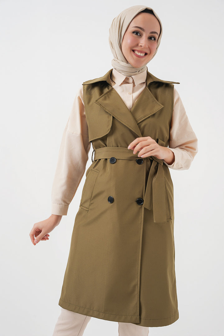 BGD Women Double-Breasted Trench Coat Vest - Khaki - Tinley Park