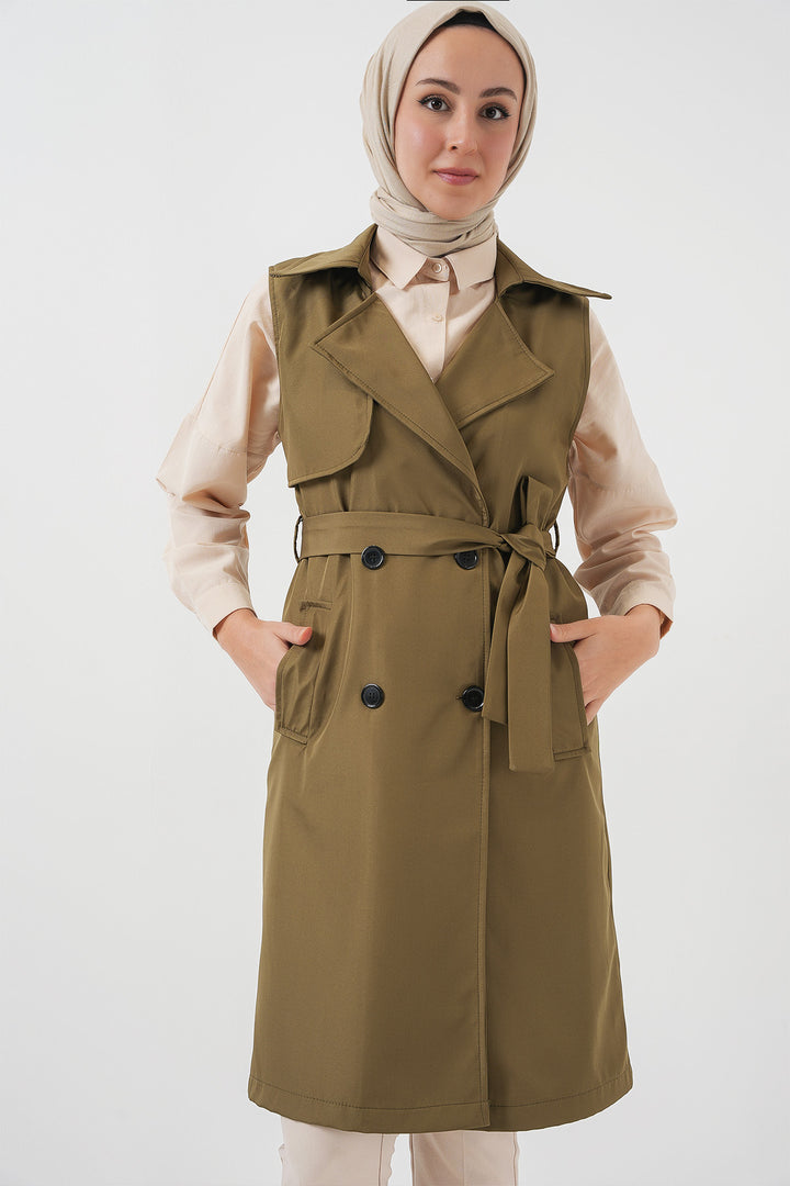 BGD Women Double-Breasted Trench Coat Vest - Khaki - Tinley Park