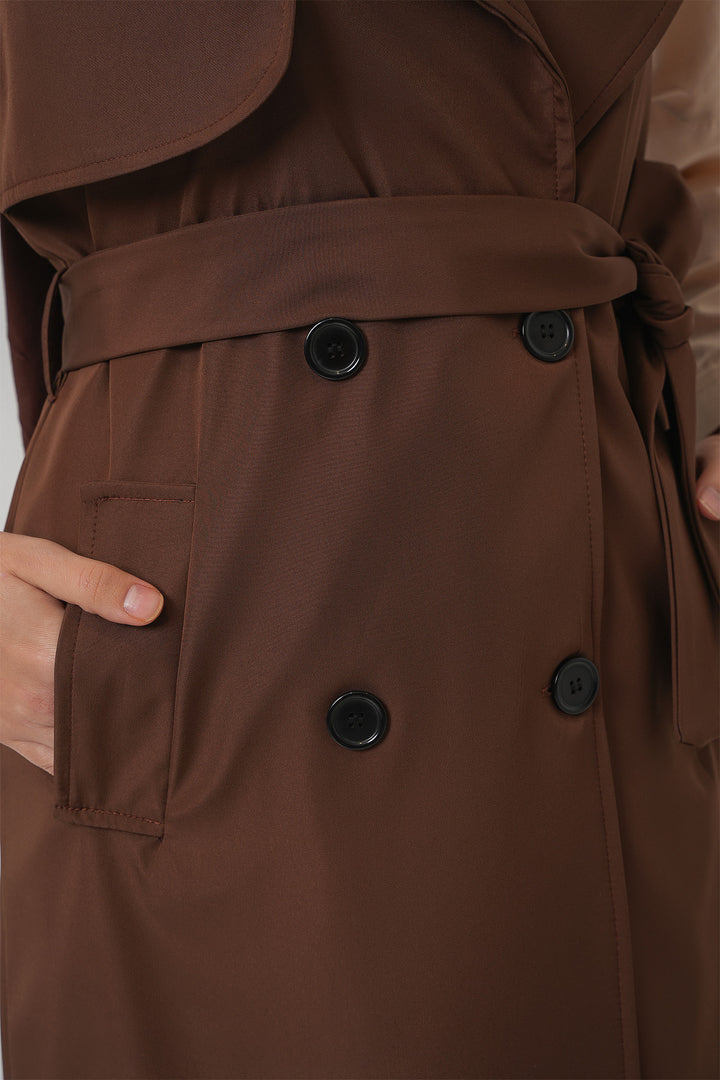 BGD Women Double-Breasted Trench Coat Vest - Brown - Geelong