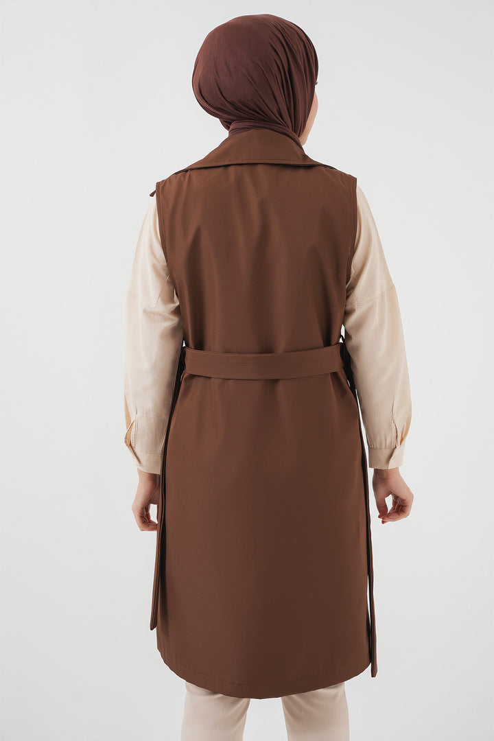 BGD Women Double-Breasted Trench Coat Vest - Brown - Geelong