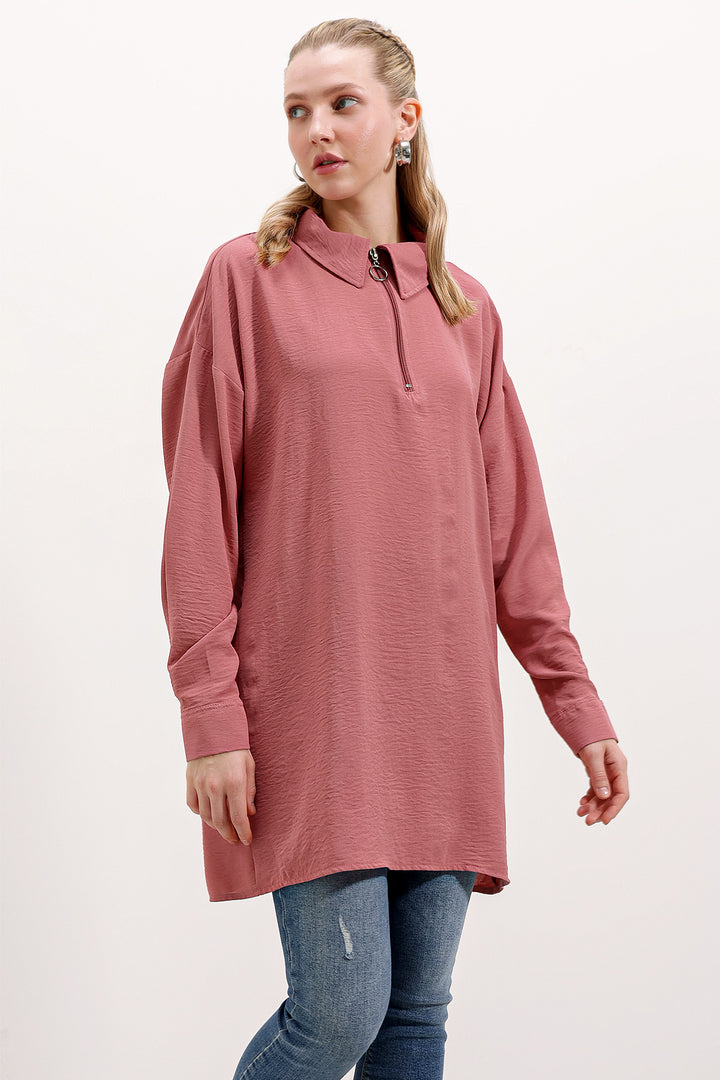 BGD Women Zippered Oversized Tunic - Rose Pink - Avondale