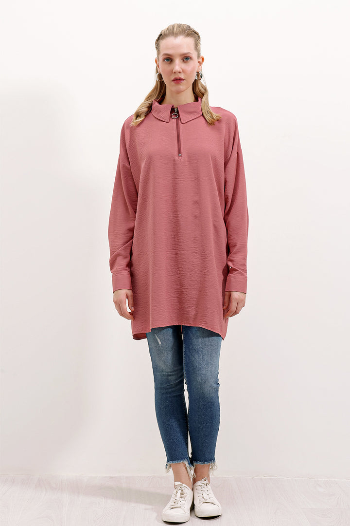 BGD Women Zippered Oversized Tunic - Rose Pink - Avondale