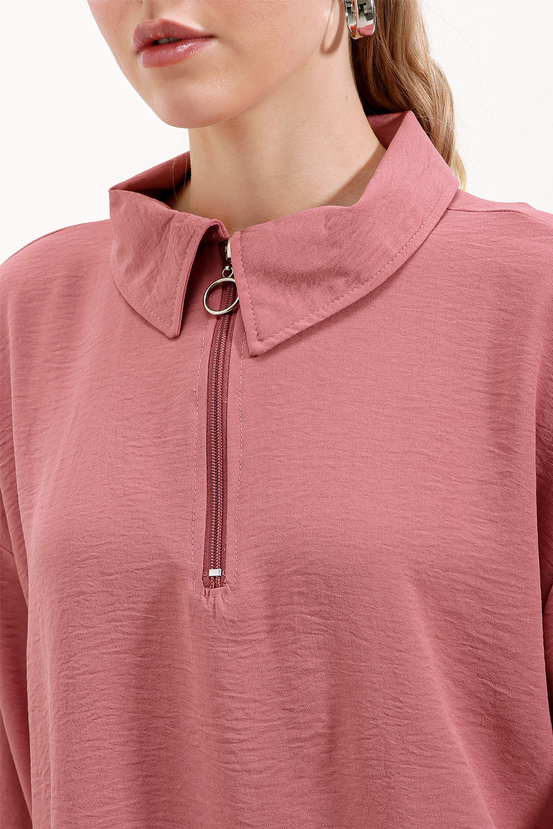 BGD Women Zippered Oversized Tunic - Rose Pink - Avondale