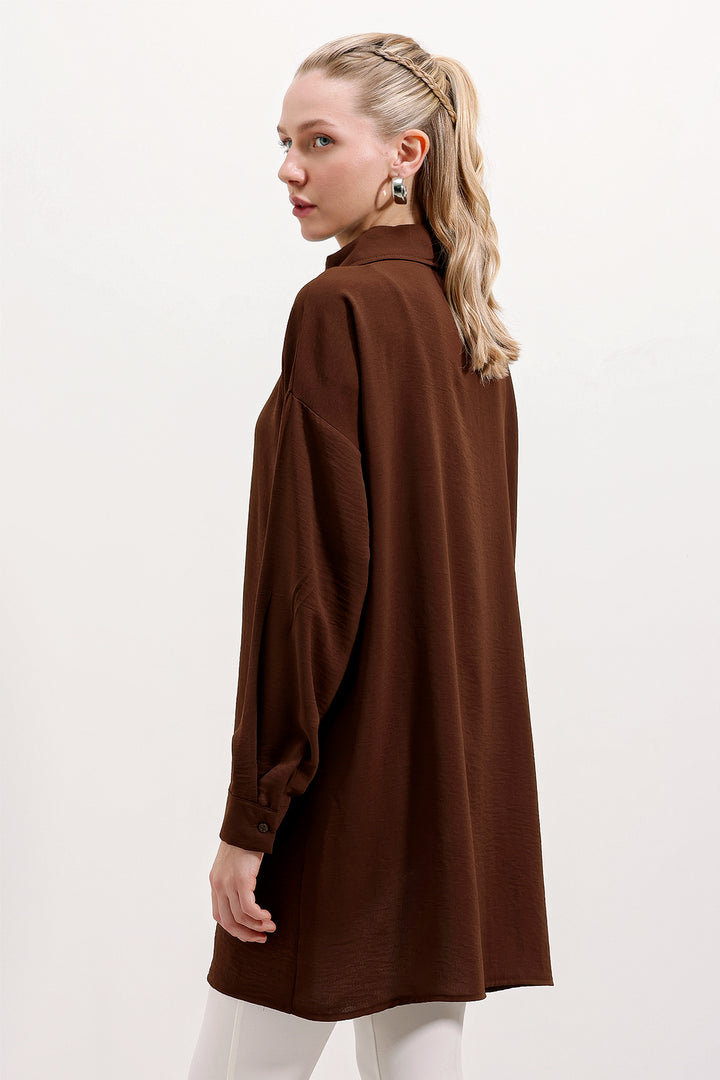 BGD Women Zippered Oversized Tunic - Brown - Avondale