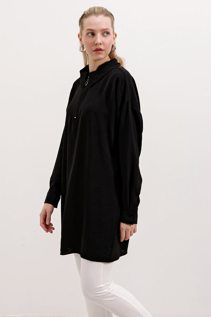 BGD Women Zippered Oversized Tunic - Black - Avondale