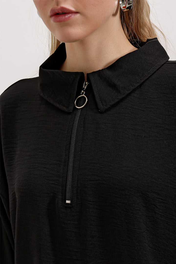 BGD Women Zippered Oversized Tunic - Black - Avondale