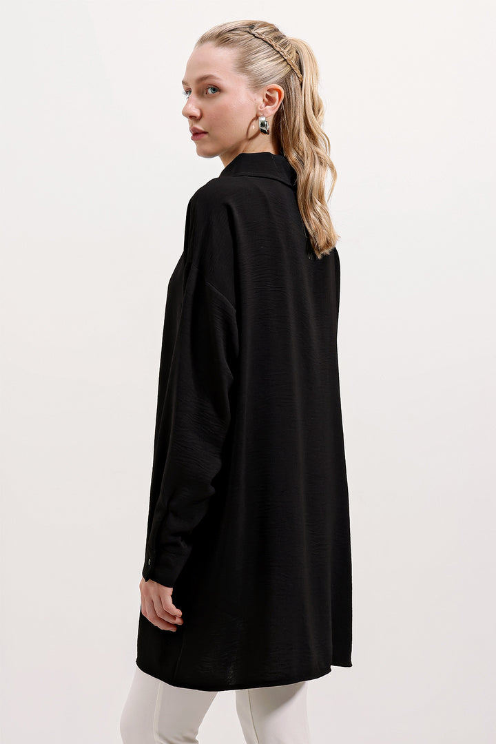 BGD Women Zippered Oversized Tunic - Black - Avondale