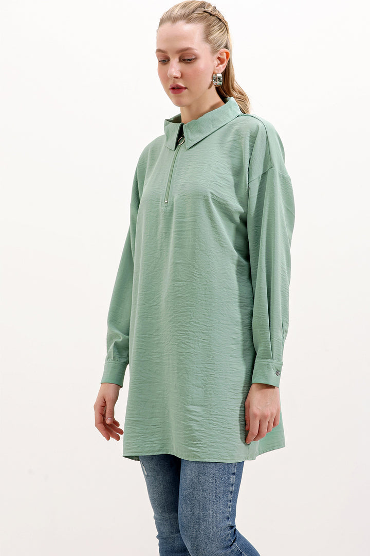 BGD Women Zippered Oversize Tunic - Water Green - Avondale