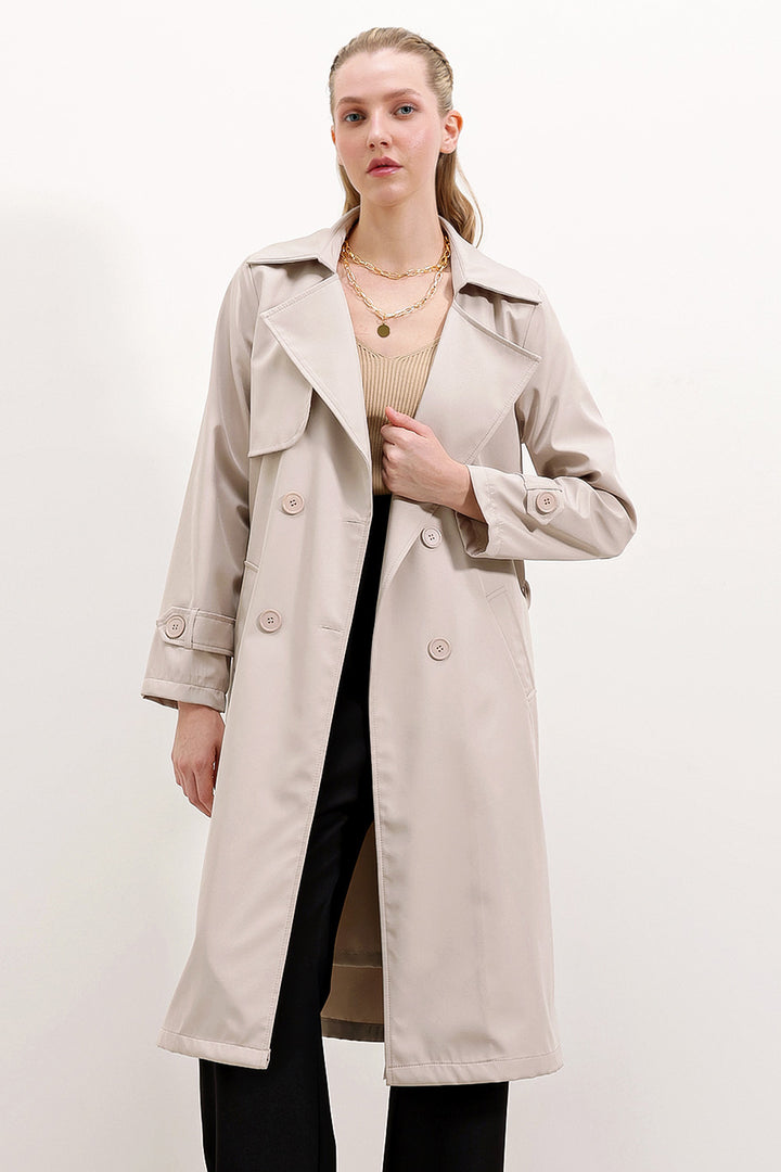 BGD Women Double-Breasted Trench Coat - Beige - Avondale