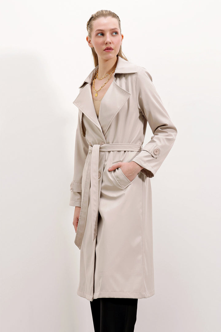 BGD Women Double-Breasted Trench Coat - Beige - Avondale