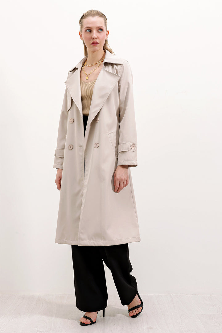 BGD Women Double-Breasted Trench Coat - Beige - Avondale