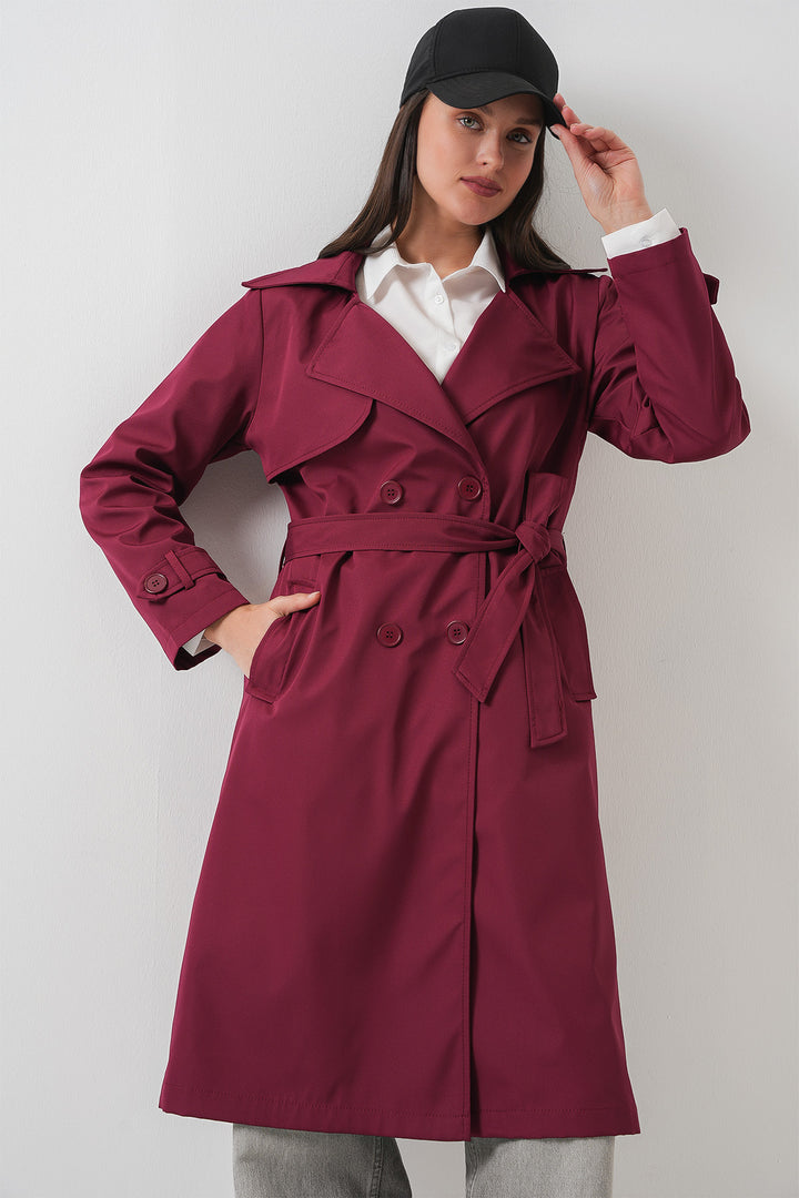 BGD Women Double-Breasted Trench Coat - Burgundy - Terni