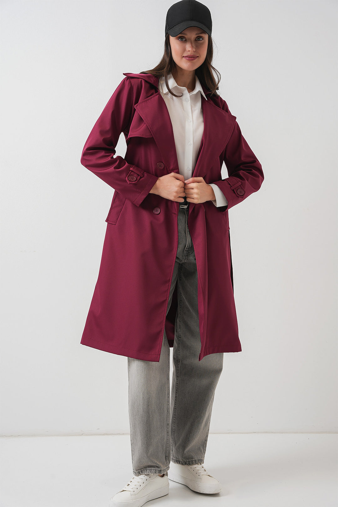 BGD Women Double-Breasted Trench Coat - Burgundy - Terni