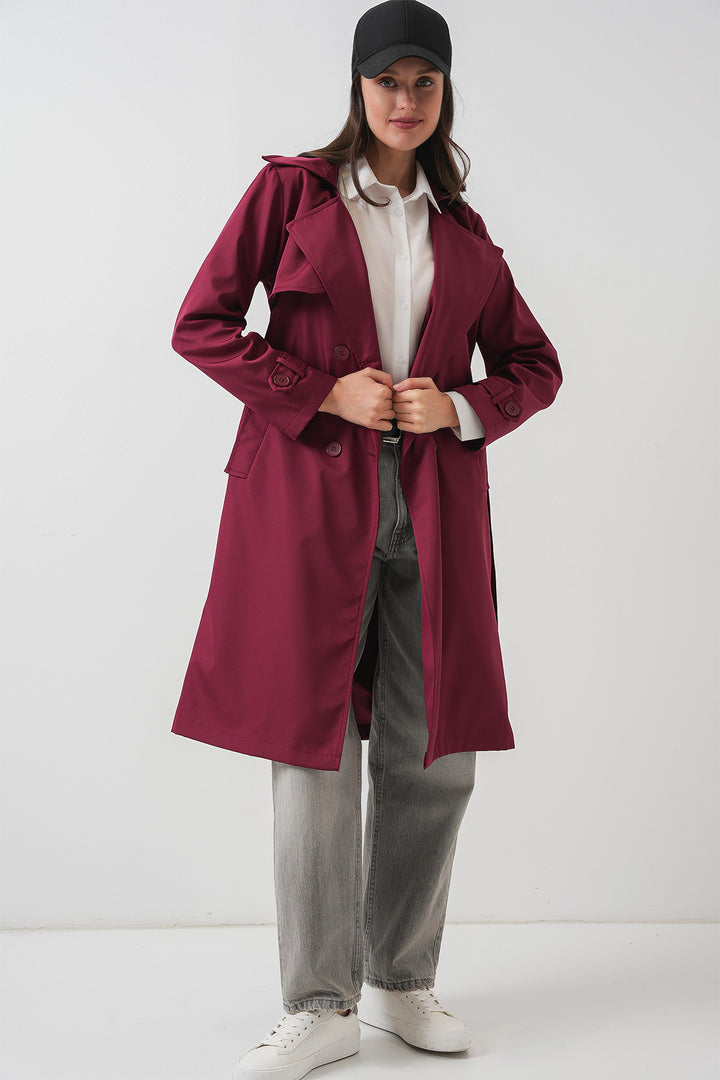 BGD Women Double-Breasted Trench Coat - Burgundy - Terni