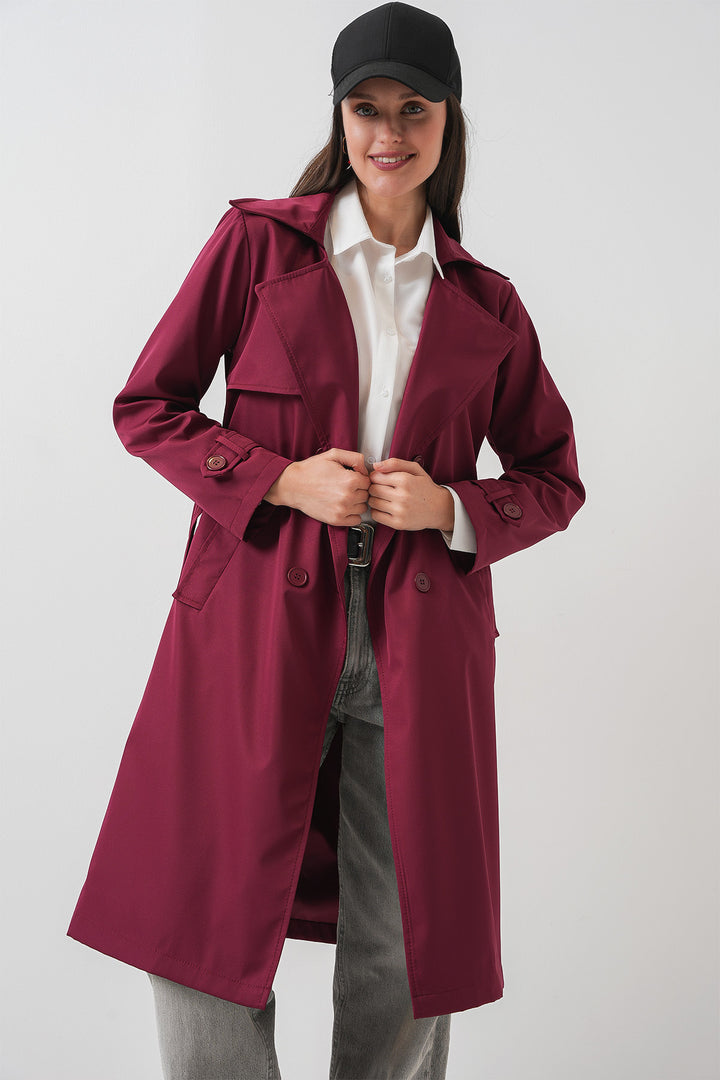 BGD Women Double-Breasted Trench Coat - Burgundy - Terni