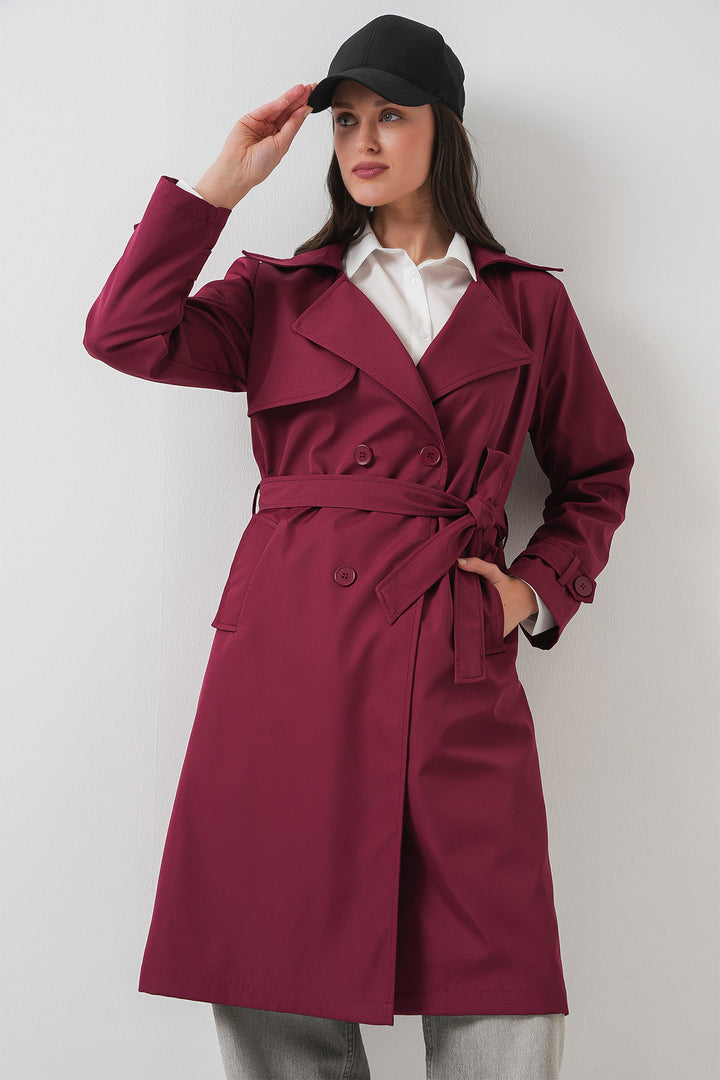 BGD Women Double-Breasted Trench Coat - Burgundy - Terni