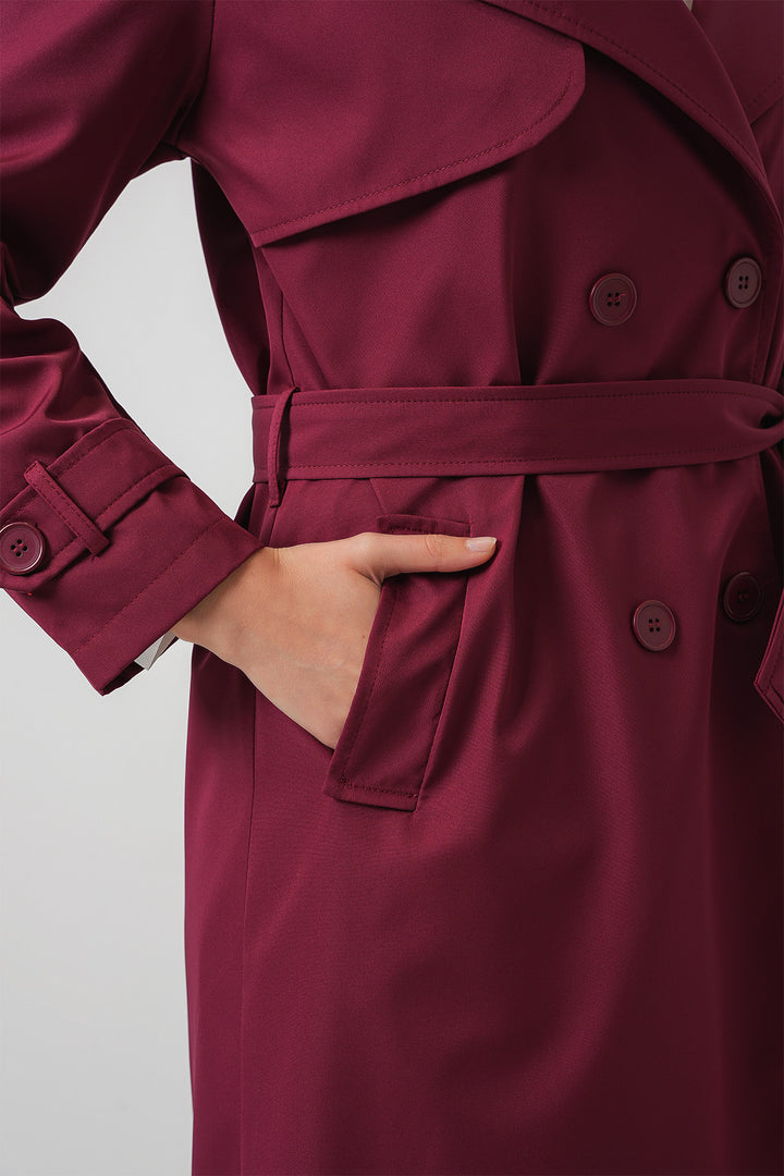 BGD Women Double-Breasted Trench Coat - Burgundy - Terni