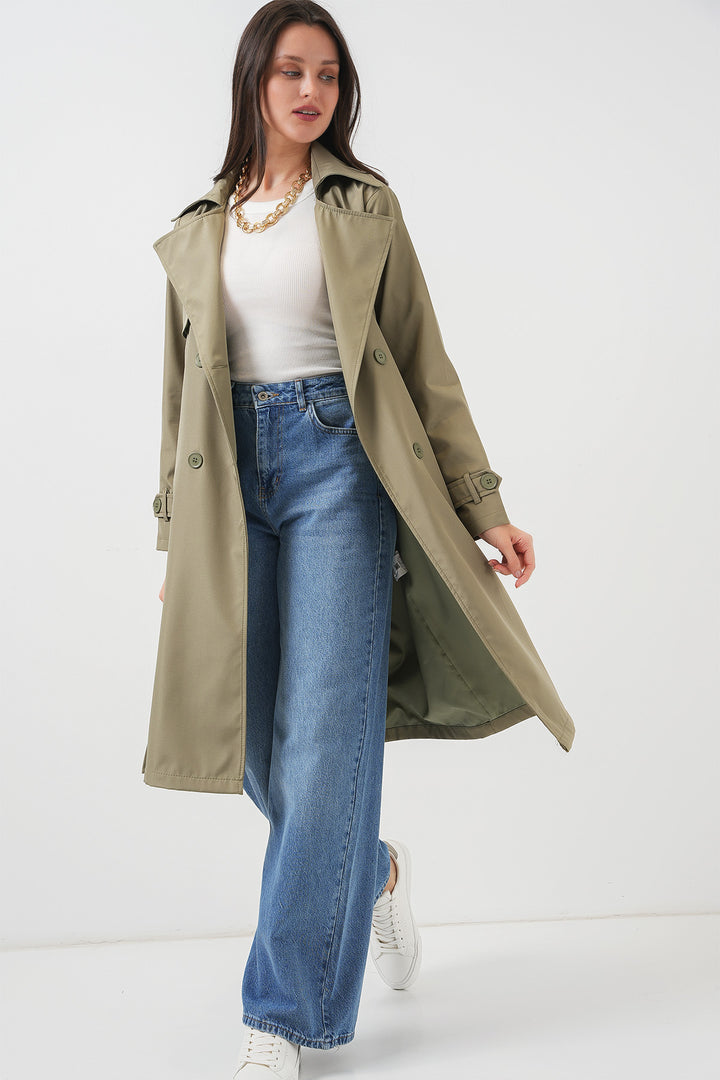 BGD Women Double-Breasted Trench Coat - Chartreuse - Appleton