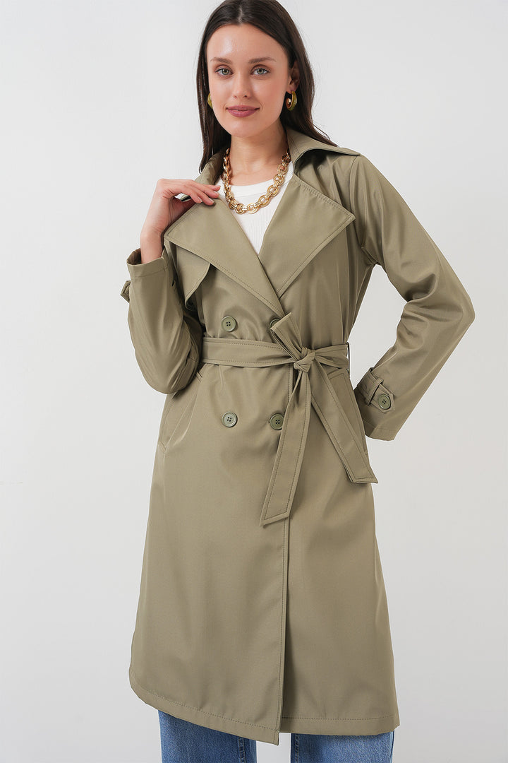 BGD Women Double-Breasted Trench Coat - Chartreuse - Appleton