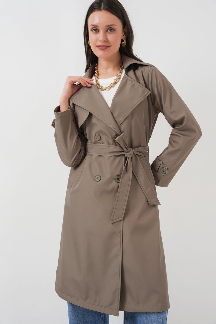 BGD Women Double-Breasted Trench Coat - Dark Khaki - Lecco