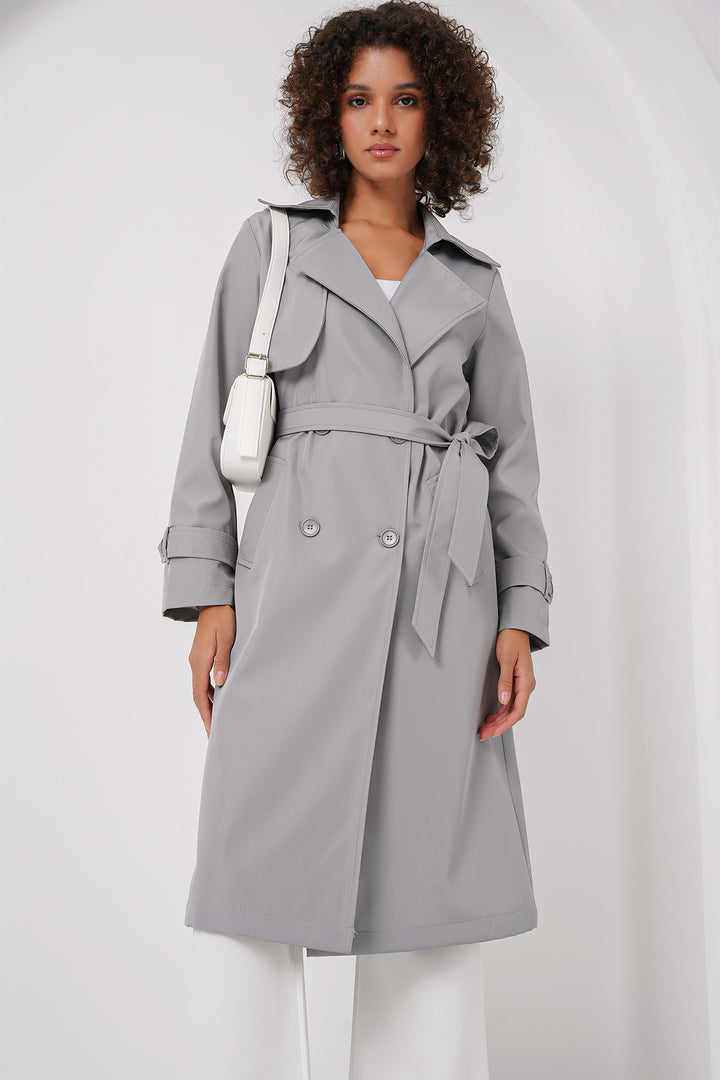 BGD Women Double-Breasted Trench Coat - Gray - Horishni Plavni