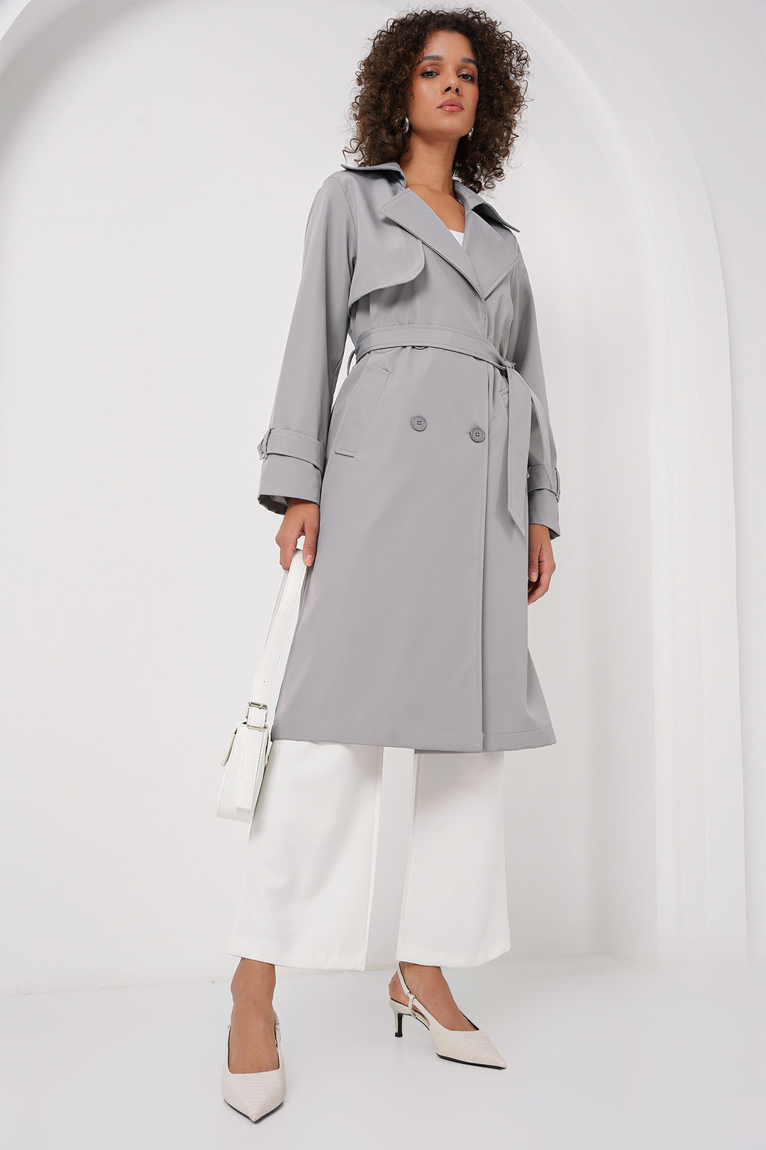 BGD Women Double-Breasted Trench Coat - Gray - Horishni Plavni