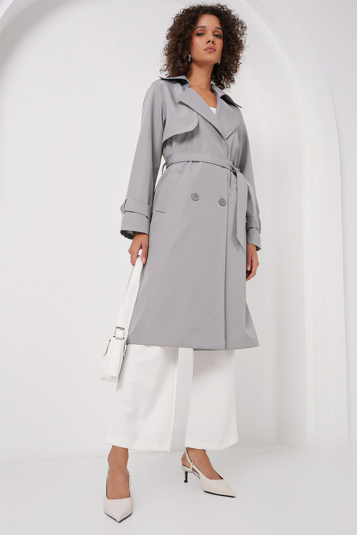BGD Women Double-Breasted Trench Coat - Gray - Horishni Plavni