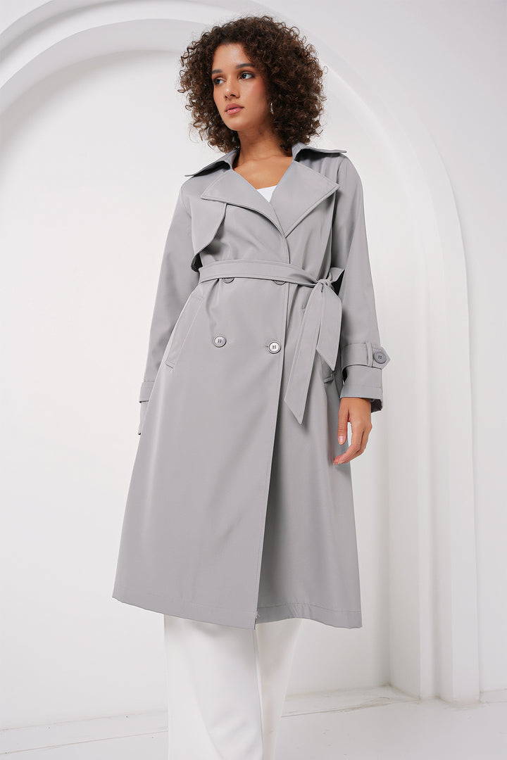 BGD Women Double-Breasted Trench Coat - Gray - Horishni Plavni
