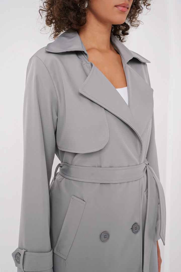 BGD Women Double-Breasted Trench Coat - Gray - Horishni Plavni