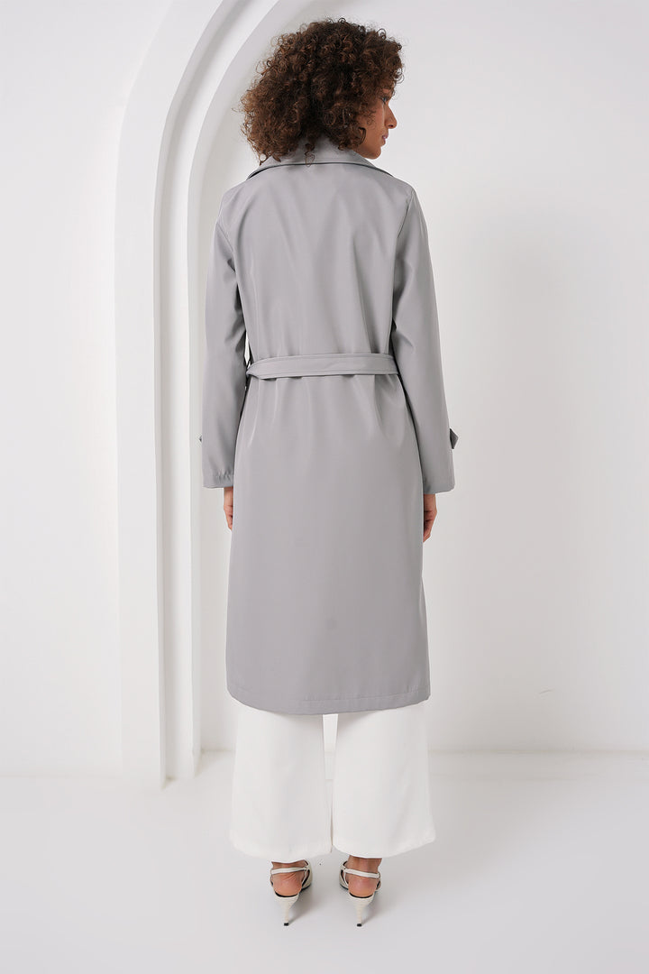BGD Women Double-Breasted Trench Coat - Gray - Horishni Plavni