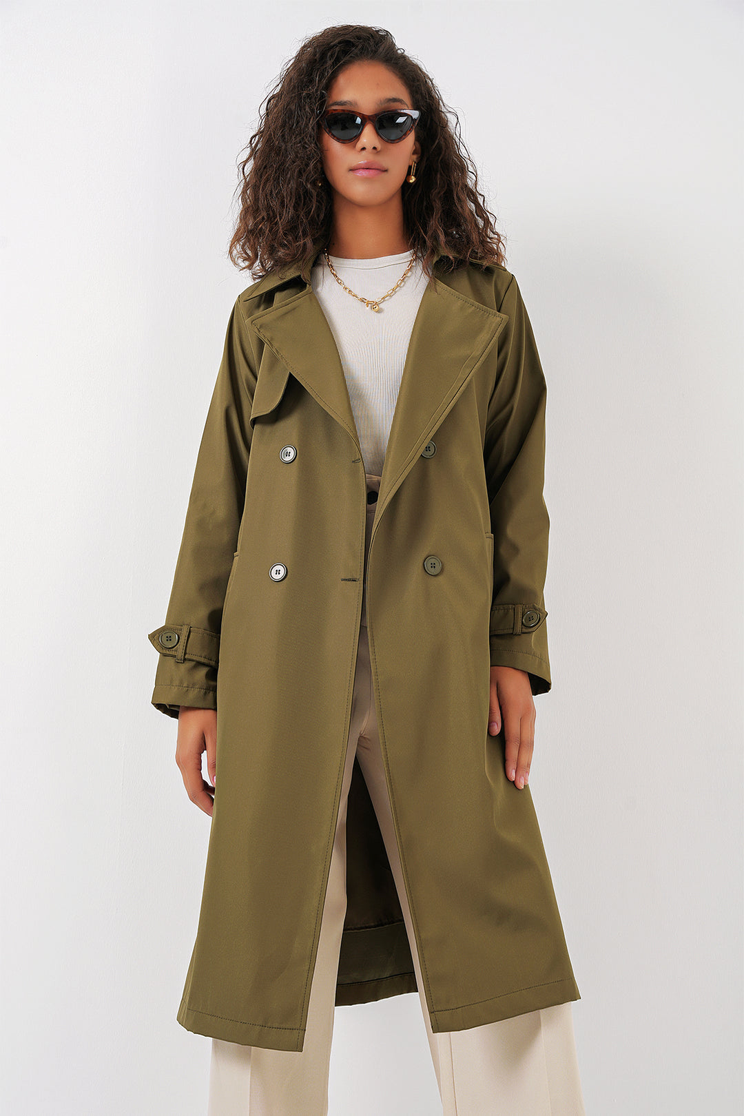 BGD Women Double-Breasted Trench Coat - Khaki - West Valley City