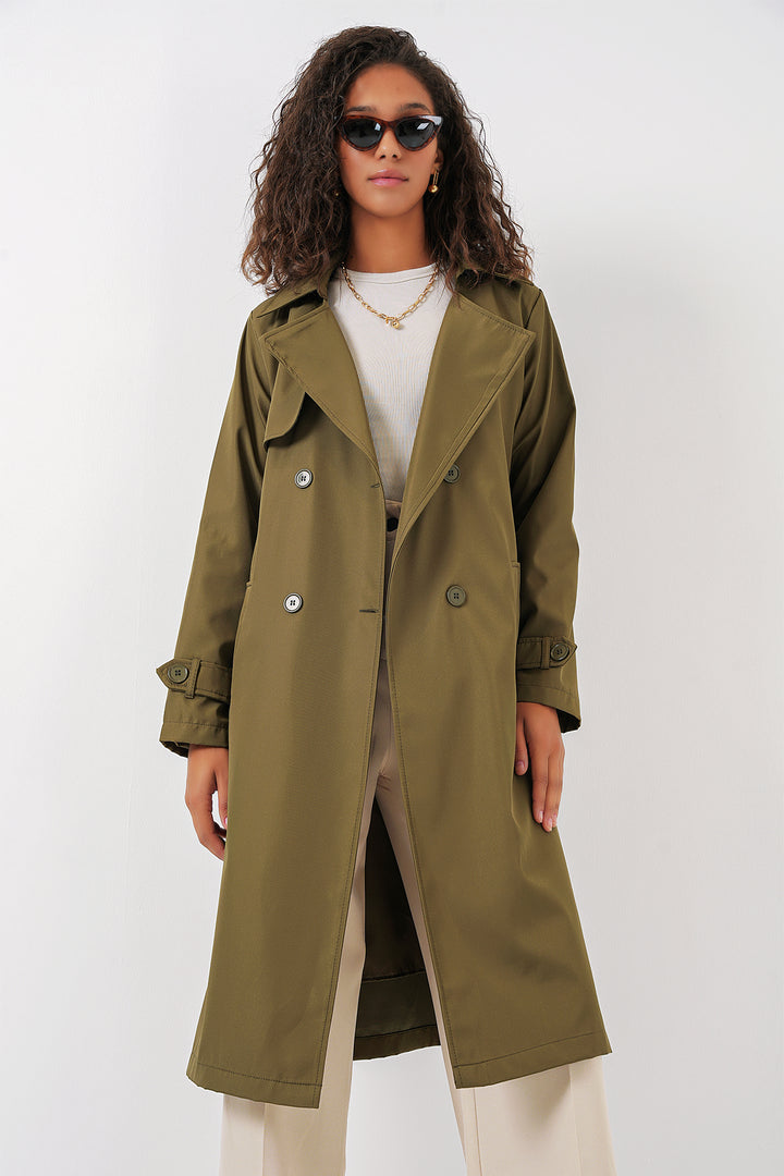 BGD Women Double-Breasted Trench Coat - Khaki - West Valley City