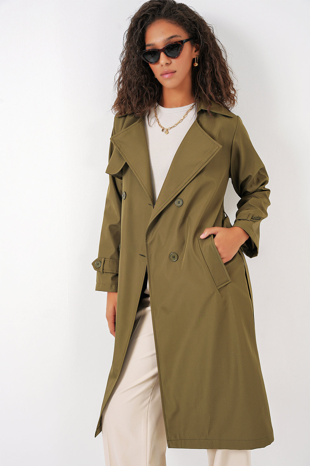 BGD Women Double-Breasted Trench Coat - Khaki - West Valley City