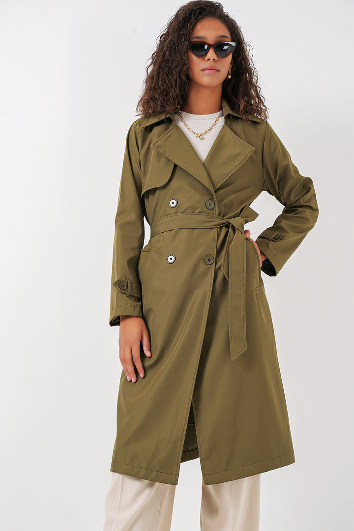 BGD Women Double-Breasted Trench Coat - Khaki - West Valley City