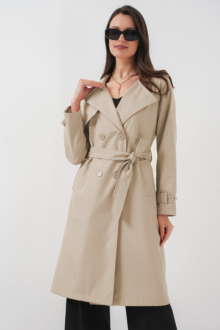 BGD Women Double-Breasted Trench Coat - Khaki Beige - Guaynabo