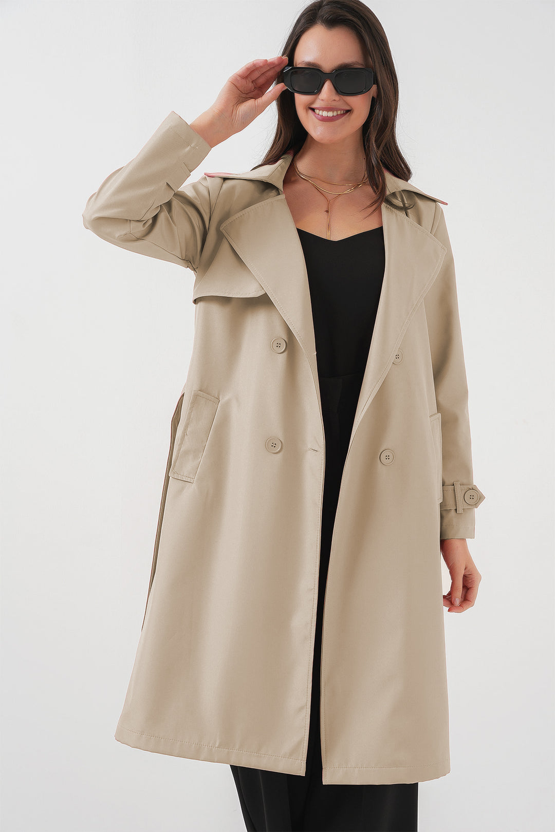 BGD Women Double-Breasted Trench Coat - Khaki Beige - Guaynabo
