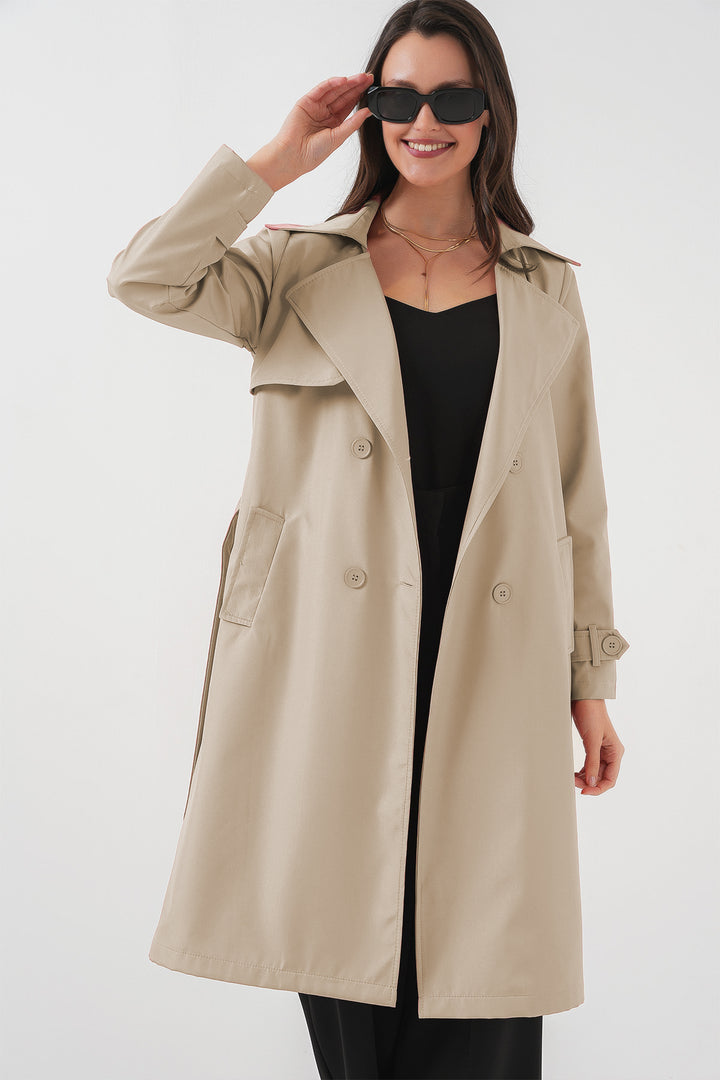 BGD Women Double-Breasted Trench Coat - Khaki Beige - Guaynabo