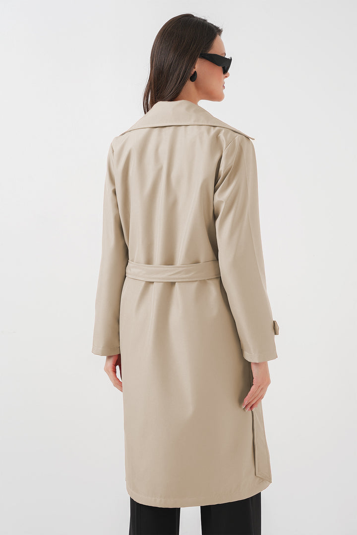 BGD Women Double-Breasted Trench Coat - Khaki Beige - Guaynabo