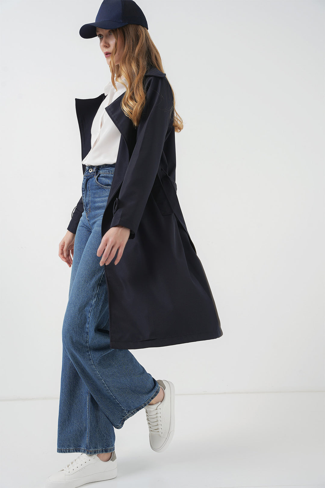 BGD Women Double-Breasted Trench Coat - Navy Blue - Ballarat