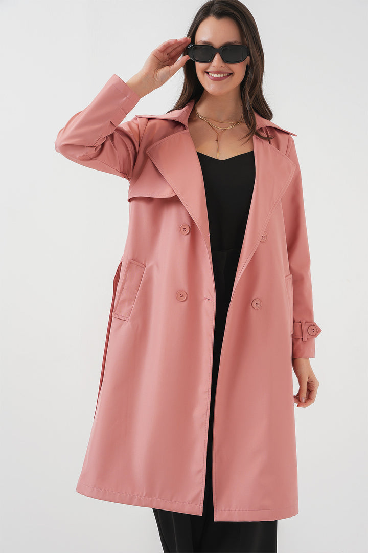 BGD Women Double-Breasted Trench Coat - Pink - Marbella