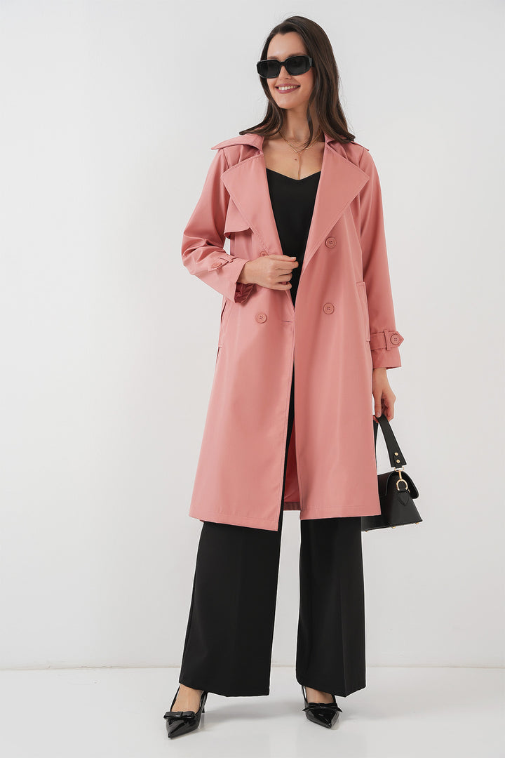 BGD Women Double-Breasted Trench Coat - Pink - Marbella
