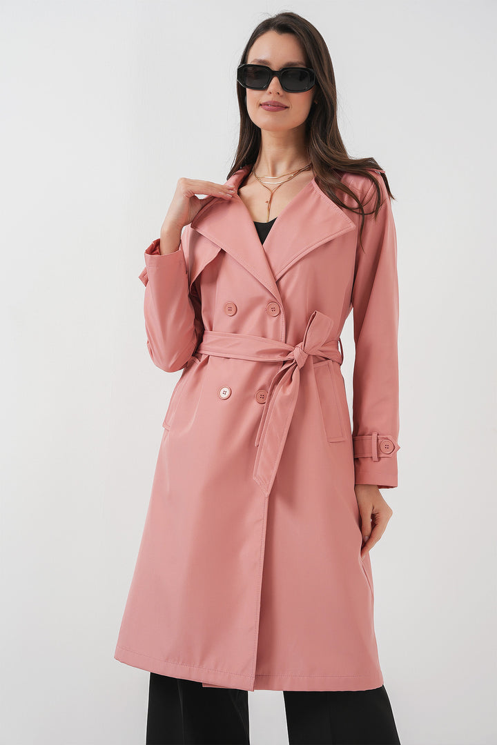 BGD Women Double-Breasted Trench Coat - Pink - Marbella