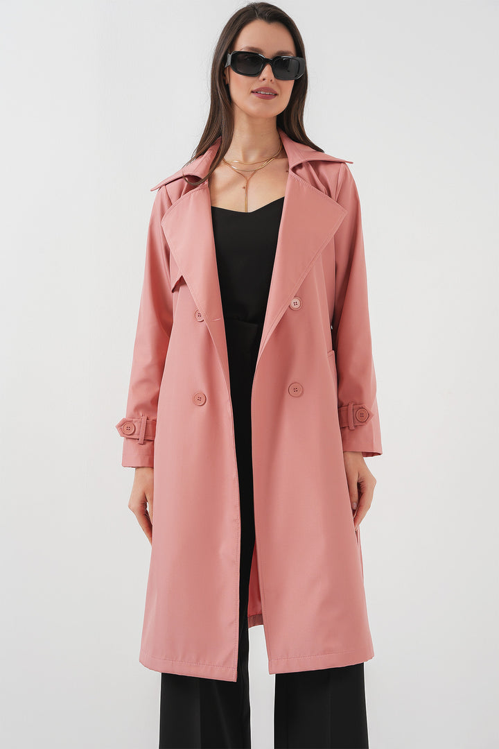 BGD Women Double-Breasted Trench Coat - Pink - Marbella