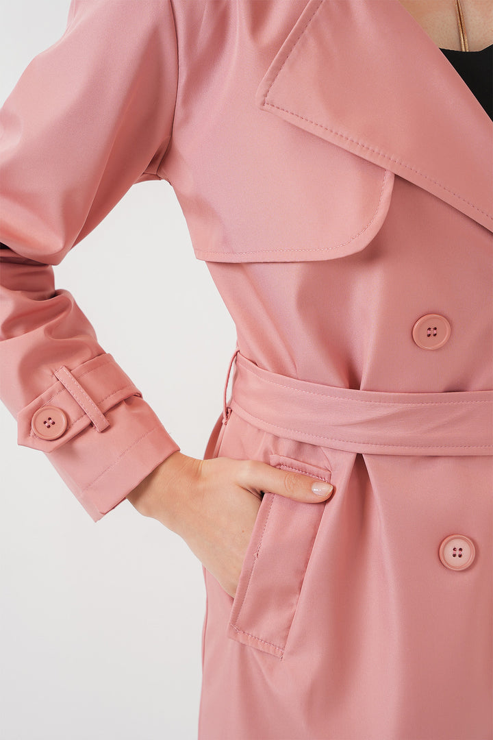 BGD Women Double-Breasted Trench Coat - Pink - Marbella