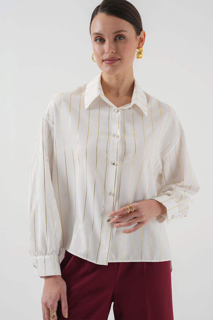 BGD Women Women's Silver Striped Shirt - Off-White - Spartanburg